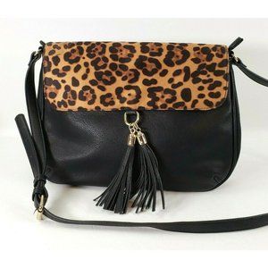 Sole Society Leopard Print & Black Purse W Tassels